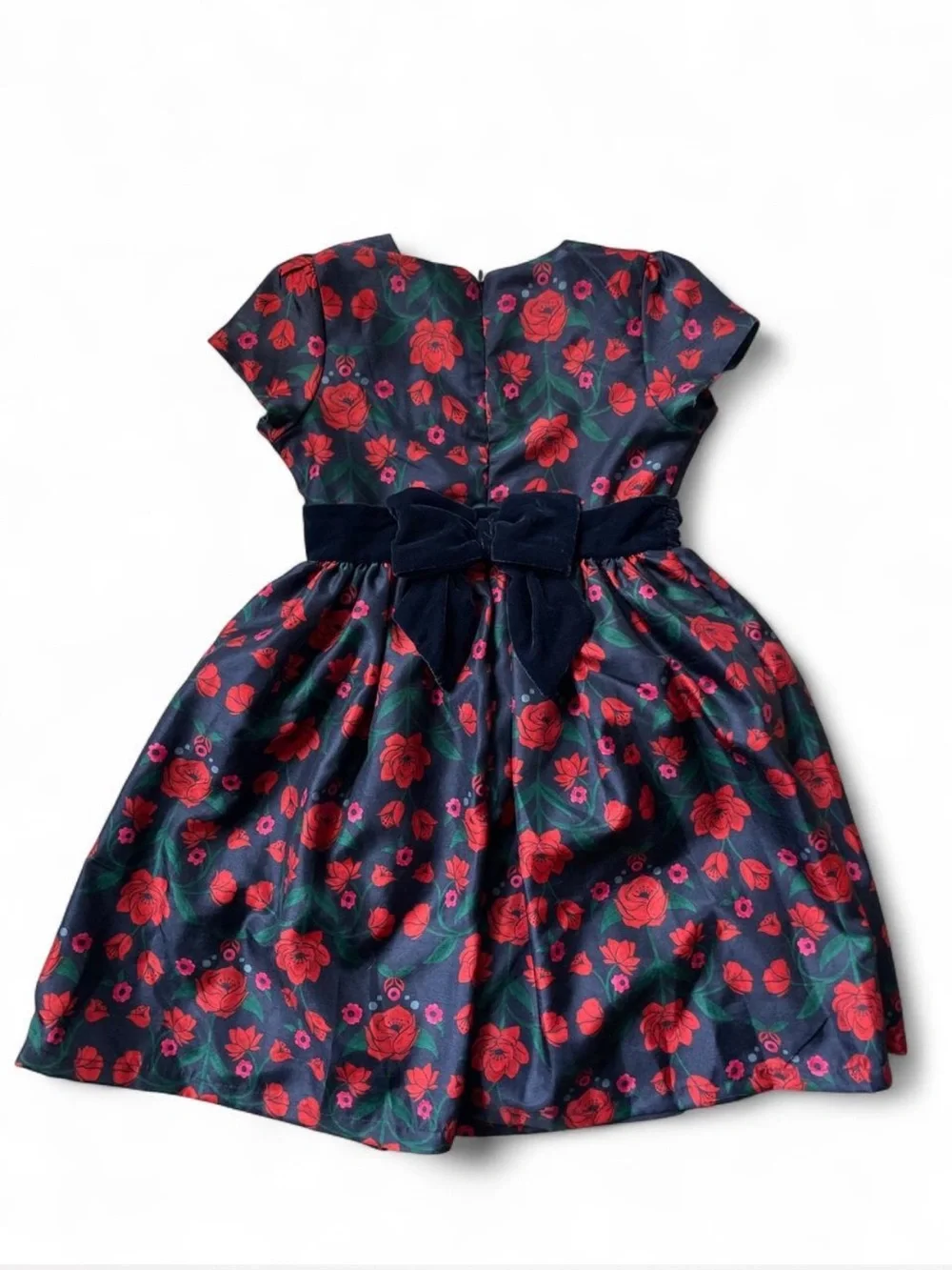 Gymboree Navy Dress with Red Rose Floral Print